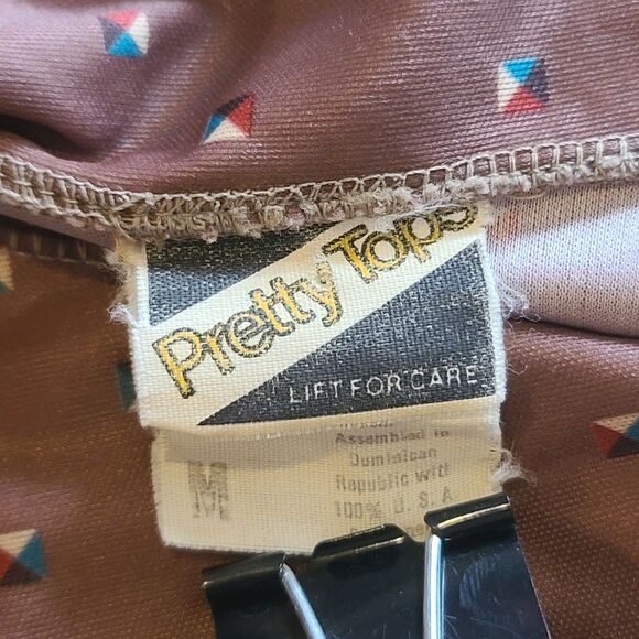 Vintage 70's Pretty Tops Womens Brown Geometric Button Polo Blouse Medium - Picture 3 of 9